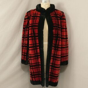 Christian Dior Vintage Fur Coat Red Black Plaid Boutique Fourrure France vr Soft
